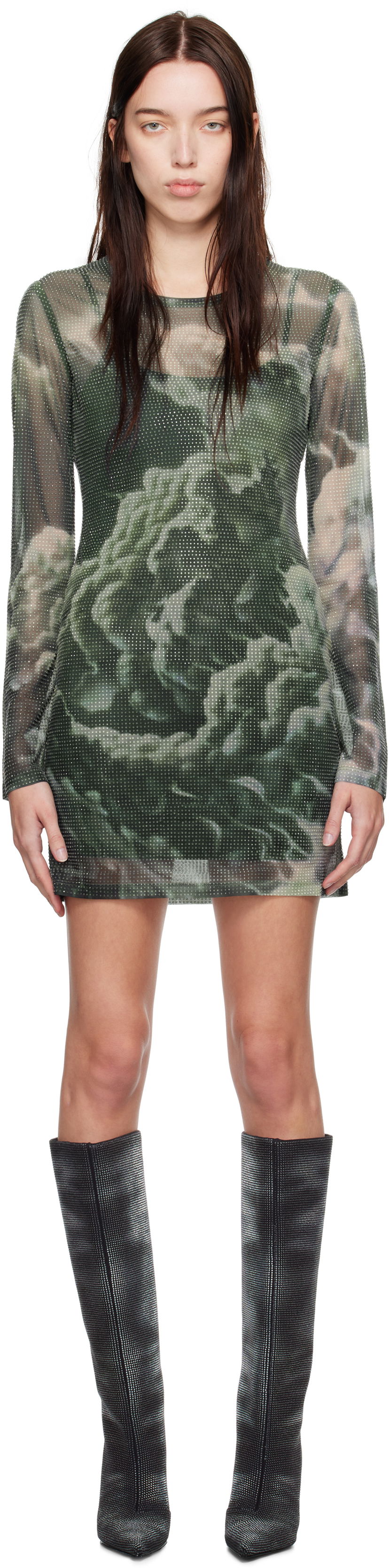 Klä Alexander Wang Crystal Hotfix Cloud-Print Dress Grön | 1CC4246700