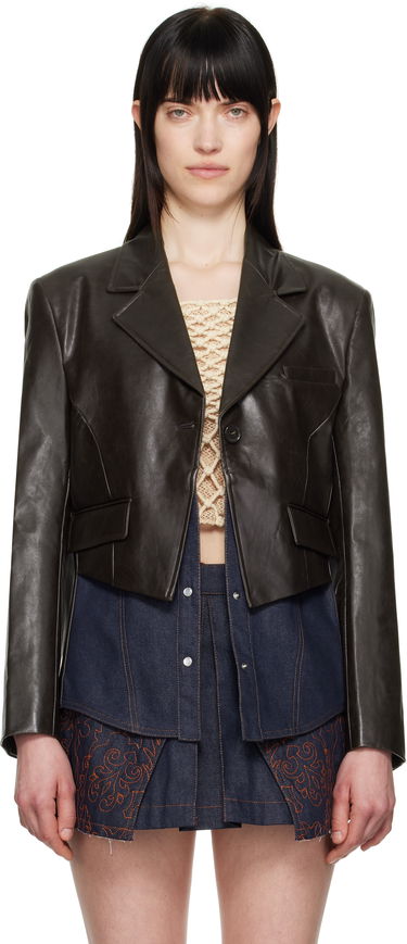 Jacka Andersson Bell Andersson Bell Hybrid Faux-Leather Cropped Blazer Brun | awa683w, 0