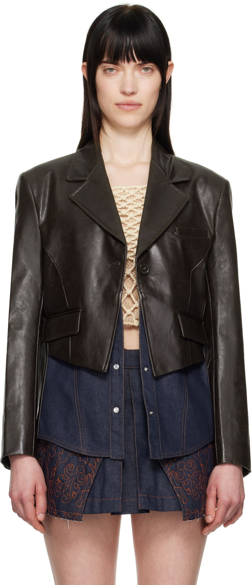 Jacka Andersson Bell Andersson Bell Hybrid Faux-Leather Cropped Blazer Brun | awa683w