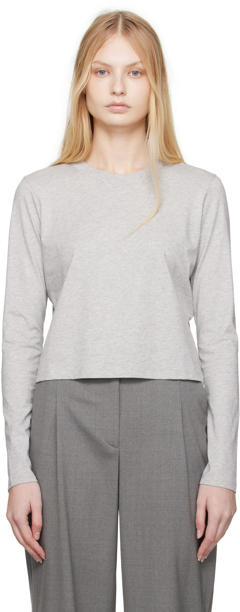 Crop top Loulou de Saison Loulou de Saison Masal Cropped Long Sleeve T-Shirt Grå | MASAL