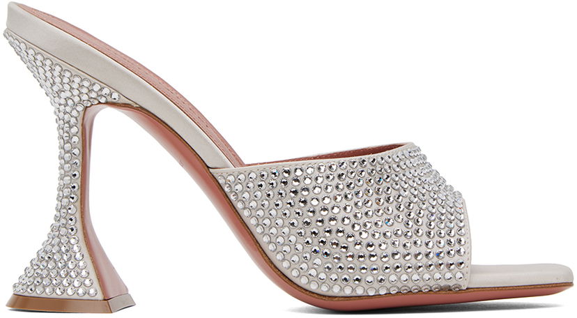 Skovård Amina Muaddi Amina Muaddi Lupita Crystal Slipper Heeled Sandals Vit | LUPITA CRYSTAL SLIPPER CL SATIN