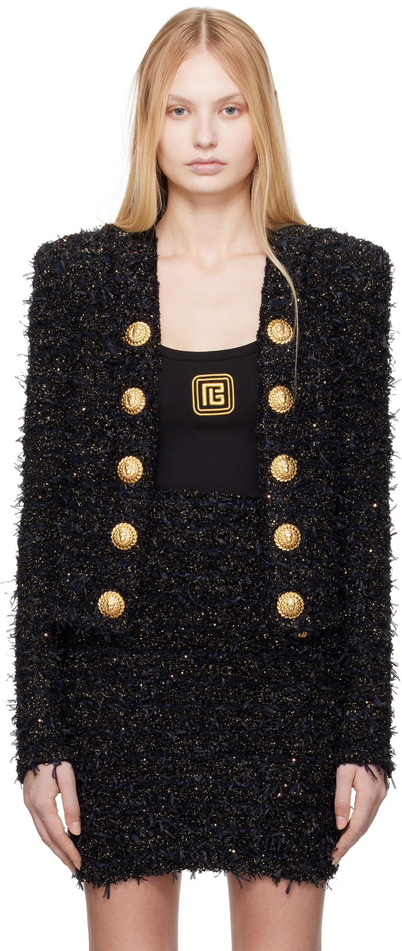 Jacka Balmain Balmain Tweed Jacket with Gold-Tone Buttons Svart | EF1SK048KB19