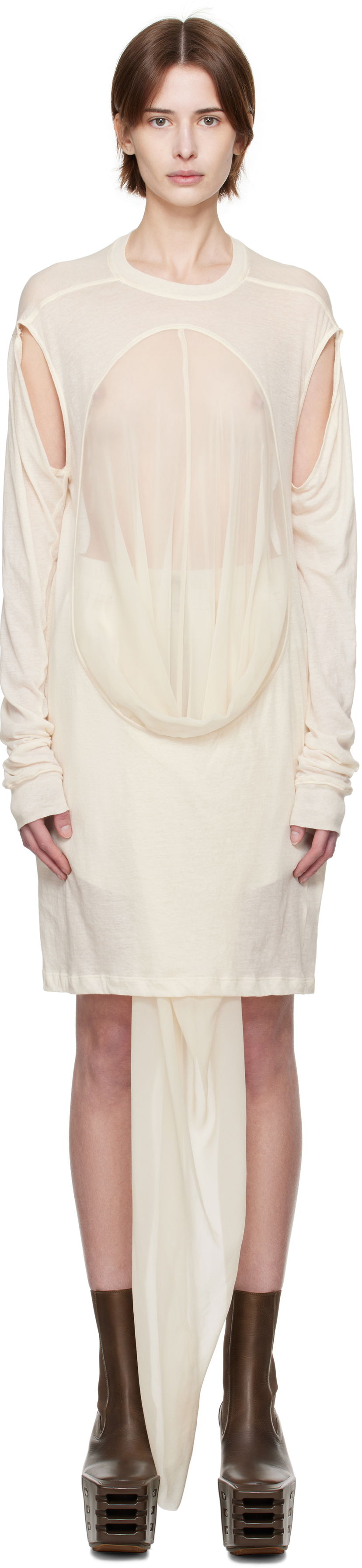 Klä Rick Owens Rick Owens Draped Long Sleeve T-Shirt Beige | RP01E7205 UCS
