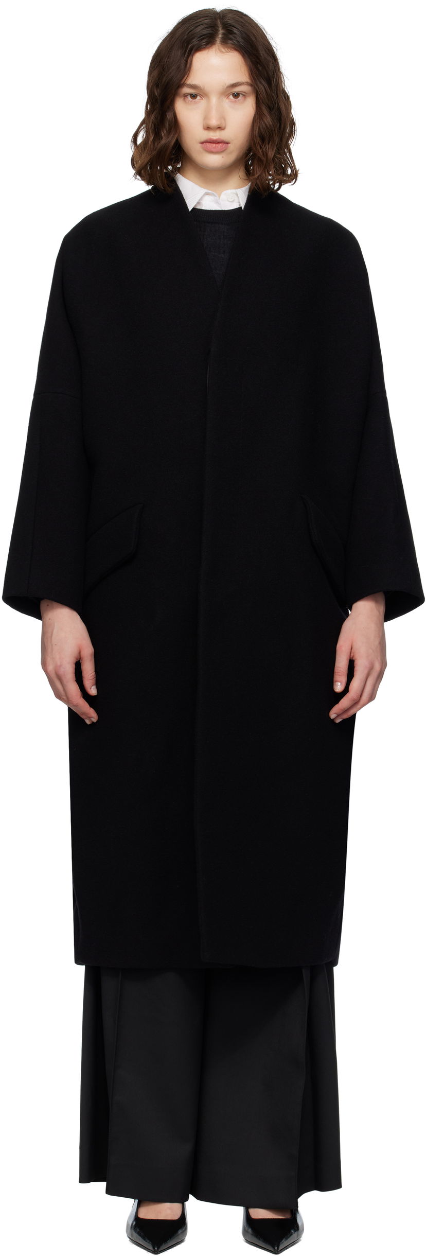Rockar Maison Margiela MM6 Maison Margiela Wool Felt Overcoat Svart | S52AA0192 M35469