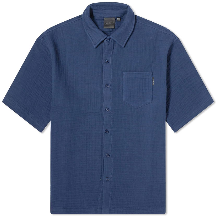 Polotröja DAILY PAPER Enzi Seersucker Shirt Mörkblå | 2411134