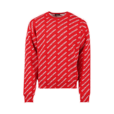 Sweater Balenciaga All Over Logo Crewneck Röd | 702952 T3233 6090, 0