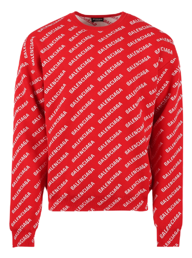 Sweater Balenciaga All Over Logo Crewneck Röd | 702952 T3233 6090