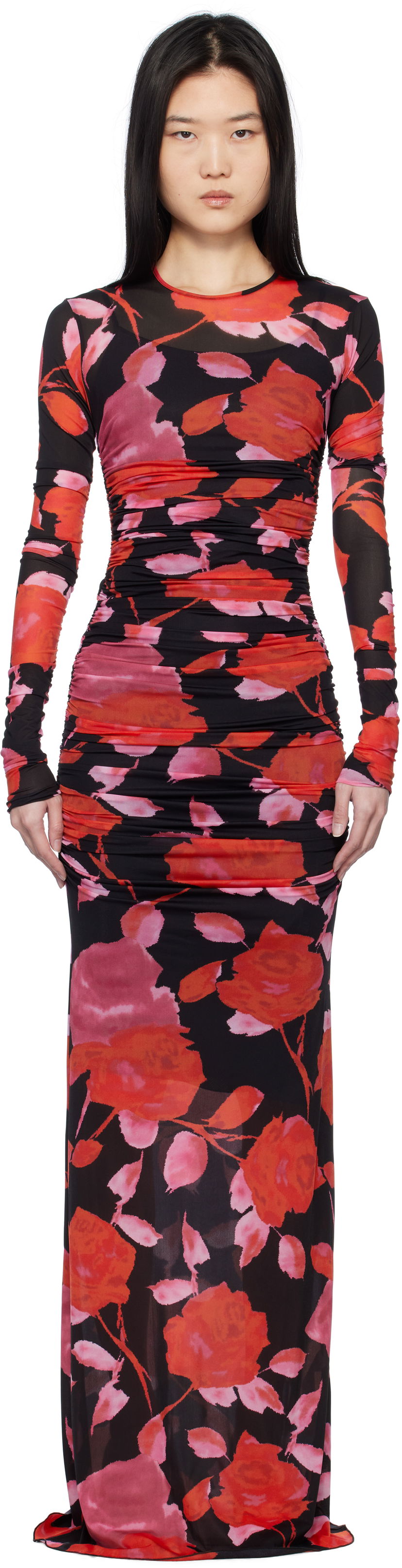Klä Blumarine Blumarine Floral Print Mesh Maxi Dress Flerfärgad | P522A610A