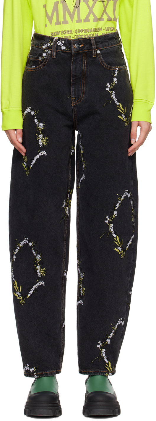 Jeans GANNI GANNI Jeans with Floral Embroidery Svart | J1153