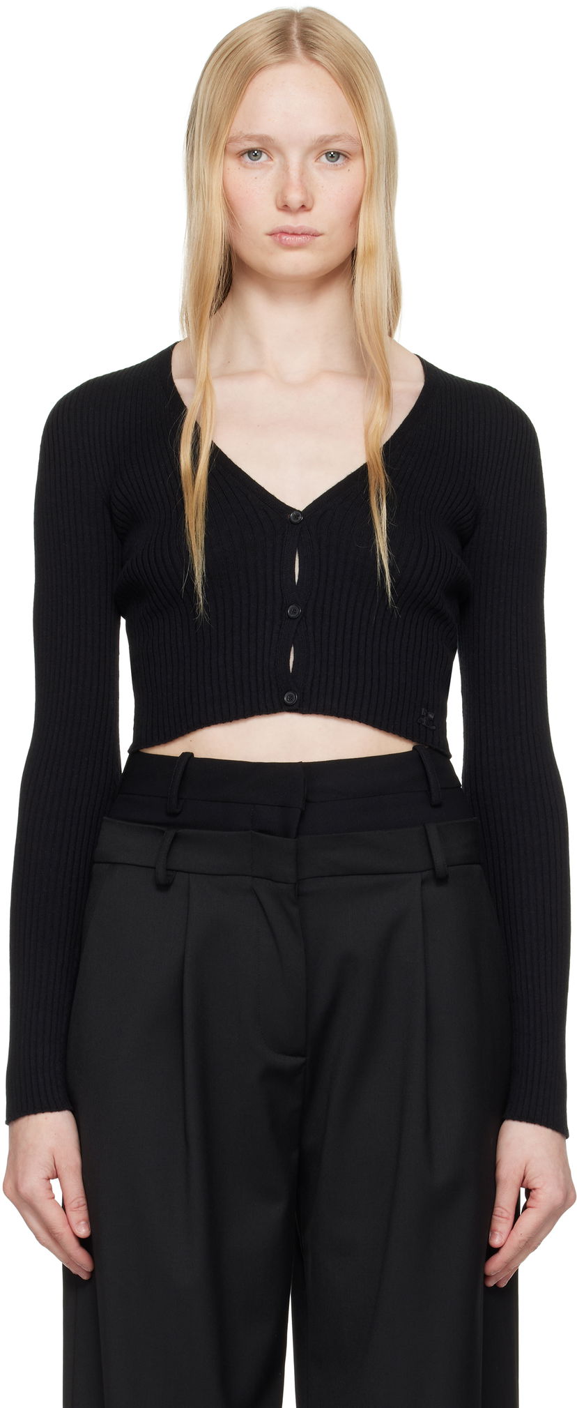 Sweater Courrèges Courrèges Rib Knit Cropped Cardigan Svart | 225MGI034FI0049