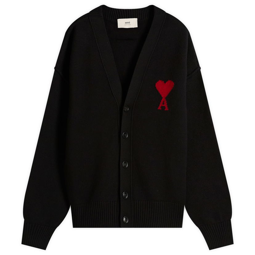 Sweater AMI Men's Merino Wool Knit Cardigan, Size Large Svart | H25UKC367-018-009H25