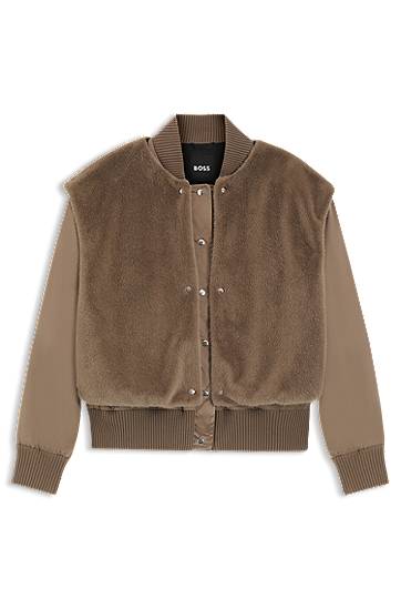 Bomberjacka BOSS BOSS Satin Bomber Jacket with Removable Faux-Fur Gilet Brun | 50546846