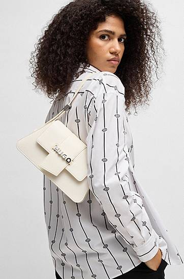 Axelväska BOSS HUGO Faux-Leather Shoulder Bag with Logo Hardware Vit | 50541806, 1