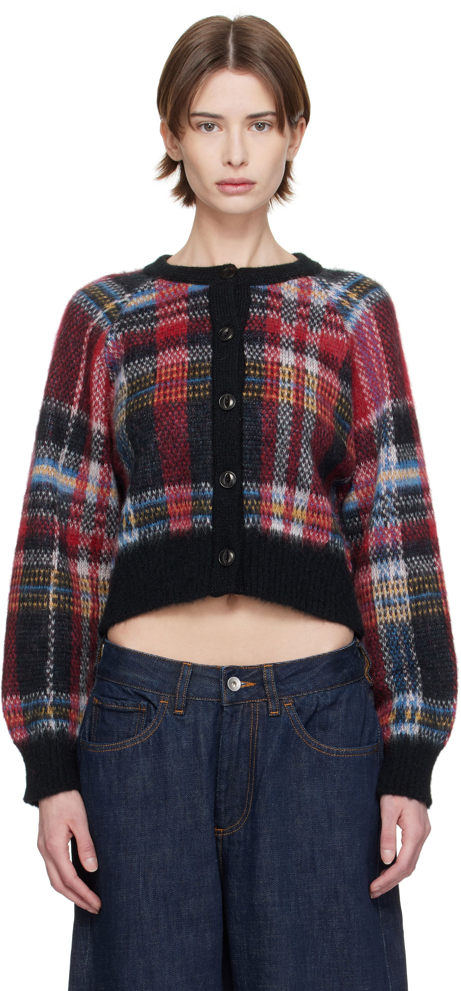 Sweater YMC YMC Foxtail Tartan Cropped Cardigan Flerfärgad | Q8XMI, 0