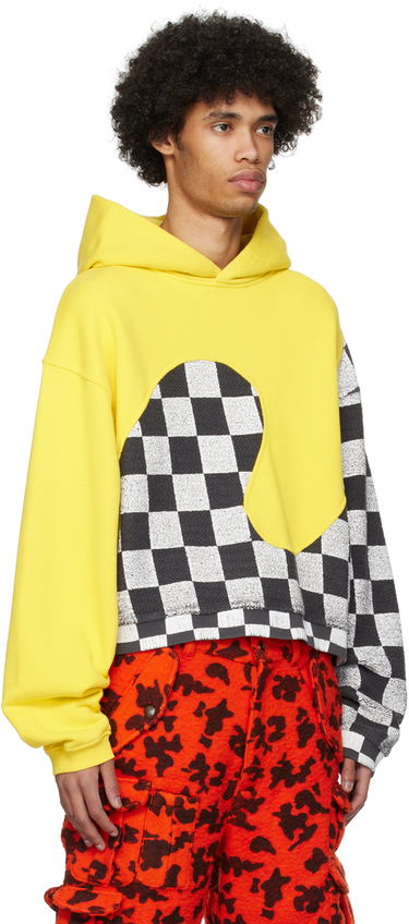 Sweatshirt ERL Checkered Fleece Applique Hoodie Gul | ERL08T022, 1