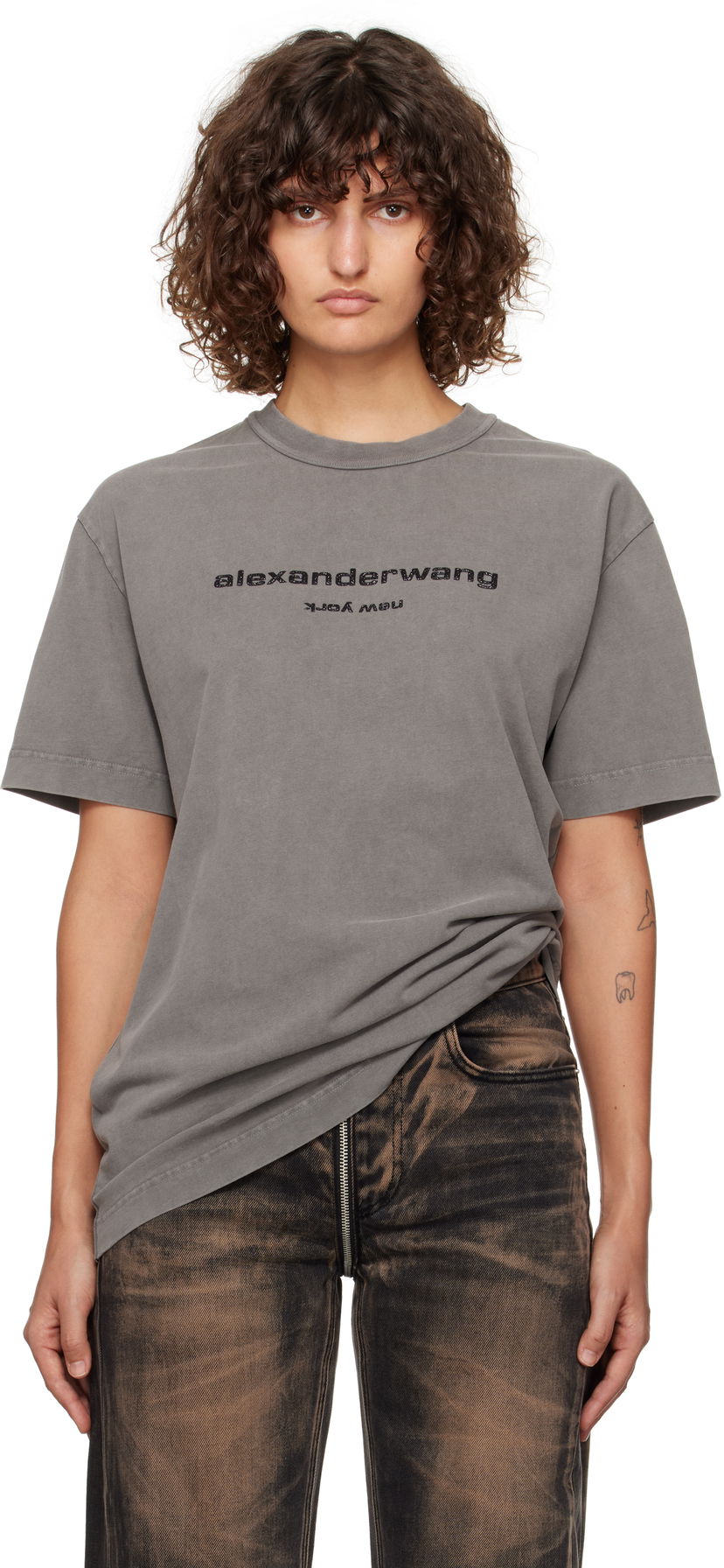 T-shirt Alexander Wang Glitter Logo Puff T-Shirt Grå | UCC4241744