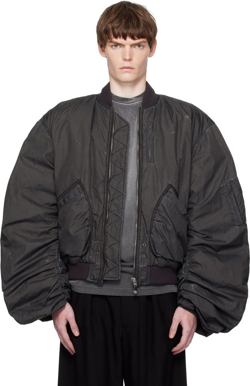 Bomberjacka We11done We11done Washed Nylon Bomber Jacket Svart | WD-JP2-25-059-U-BK