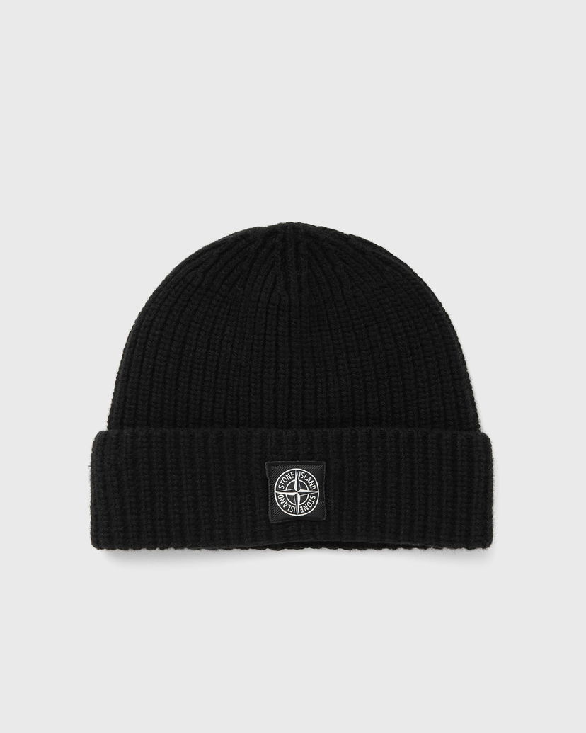Mössa Stone Island Ribbed Knit Beanie with Logo Patch Svart | K2S15N100012S00B4.V0029