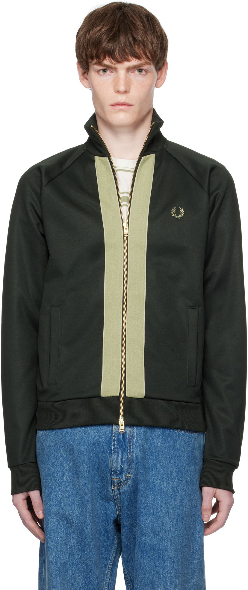 Jacka Fred Perry Fred Perry Chenille Tape Track Jacket Grön | J9051
