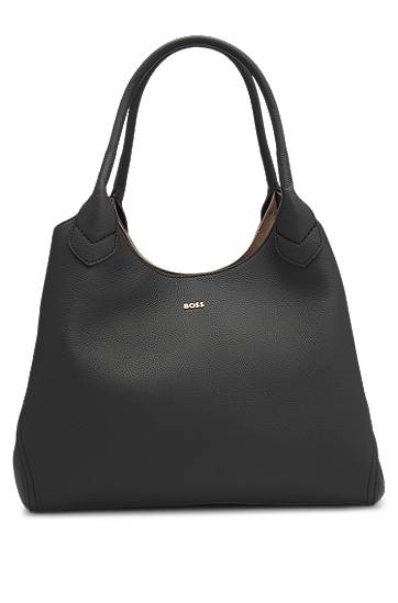 Tygpåse BOSS BOSS Grained Leather Tote Bag with Logo Lettering Svart | 50547732