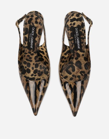 Sneakers och skor Dolce & Gabbana Polished Calfskin Leopard Print Slingbacks Brun | CG0621AM568HA93M, 3