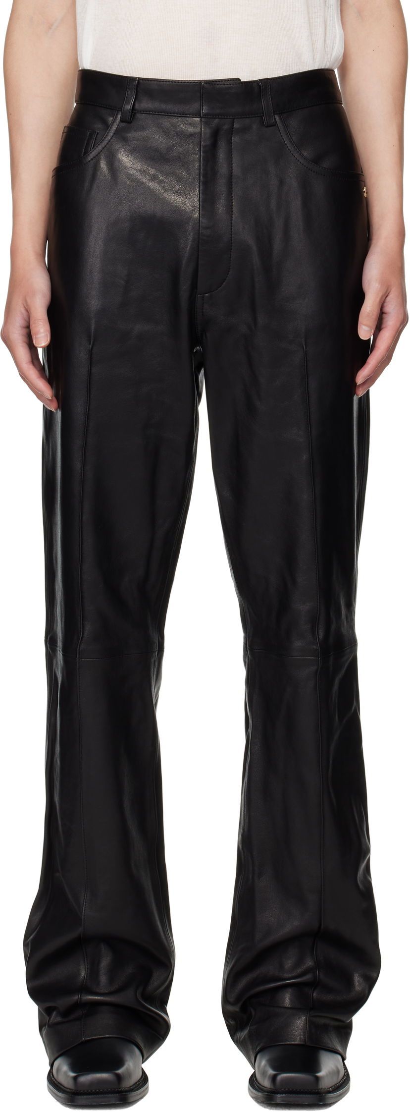 Byxor AMIRI AMIRI Boot Cut Leather Pants Svart | AMLTPA1009