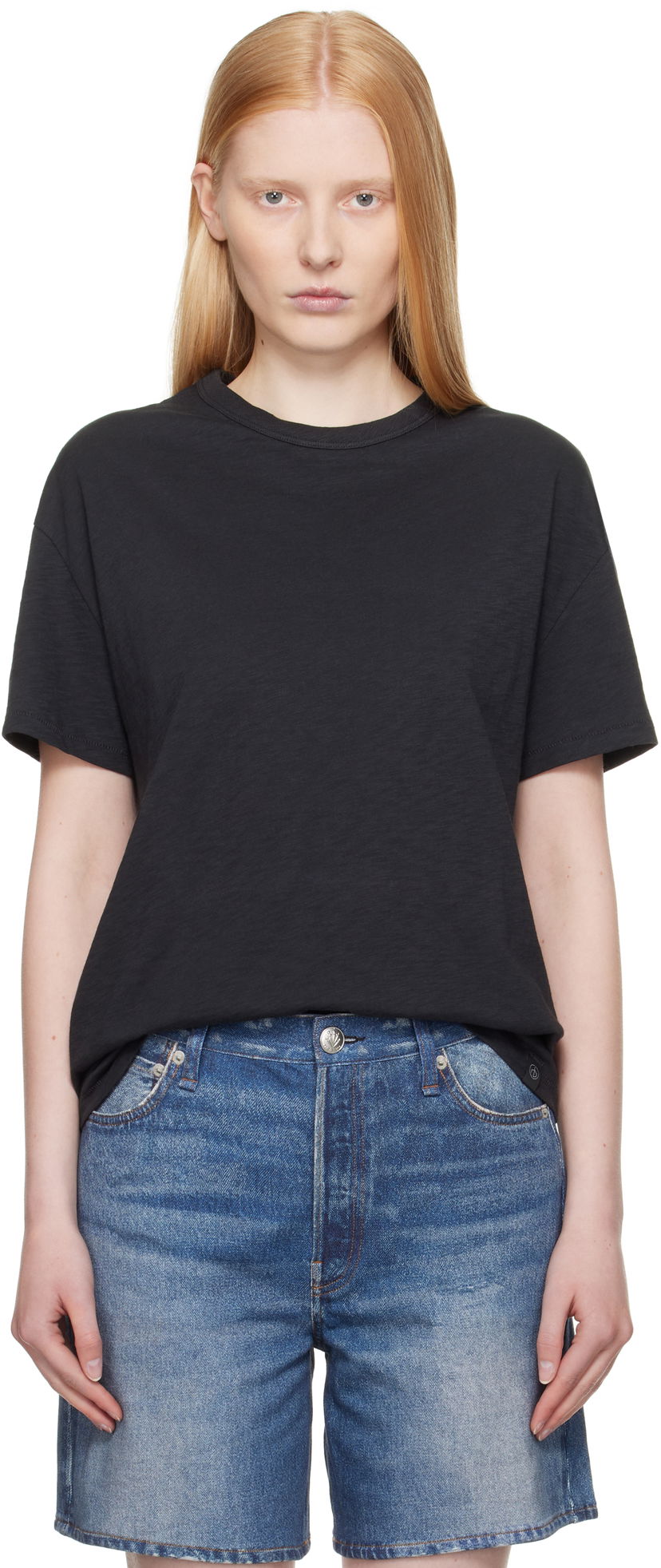 T-shirt rag & bone Rag & Bone Boyfriend Mini Slub T-Shirt Svart | WCC23ST059CH59