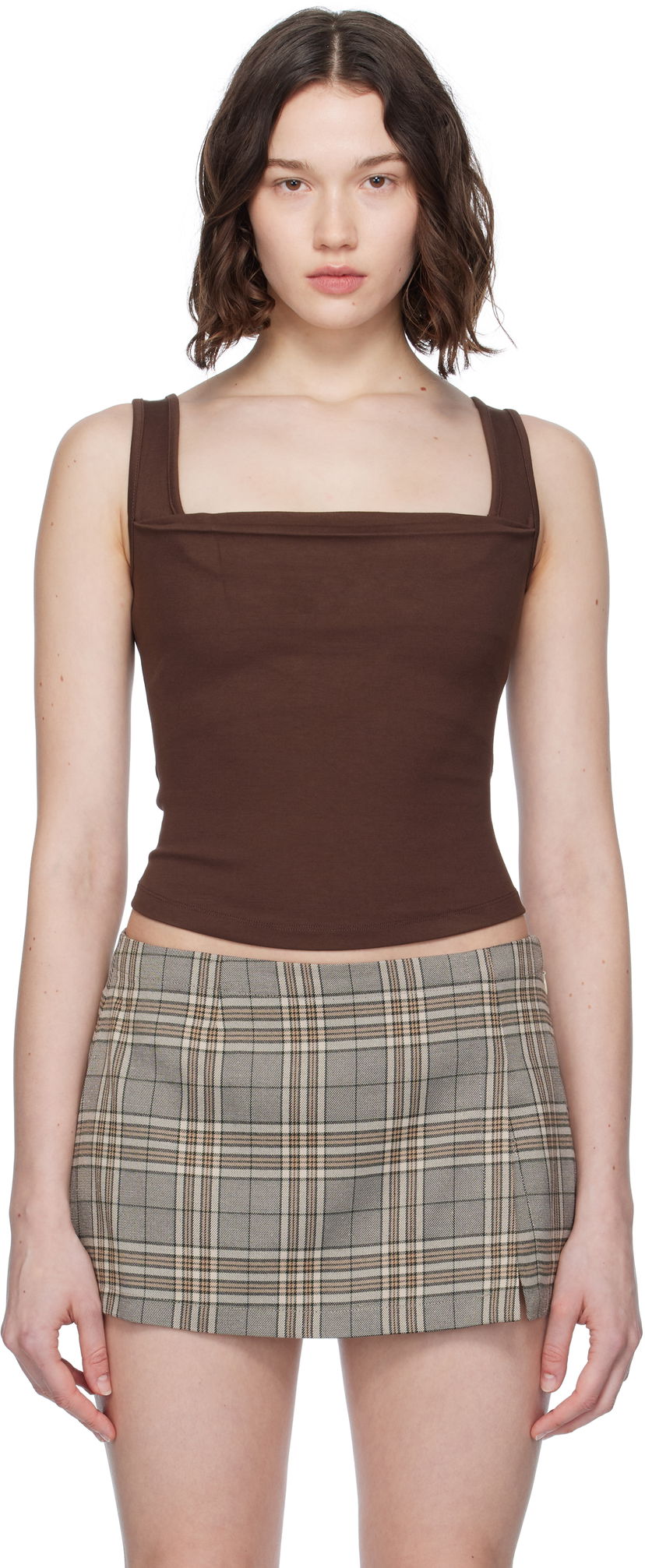 Linne Miaou Miaou Luna Square Neck Tank Top Brun | 7110PONCHO