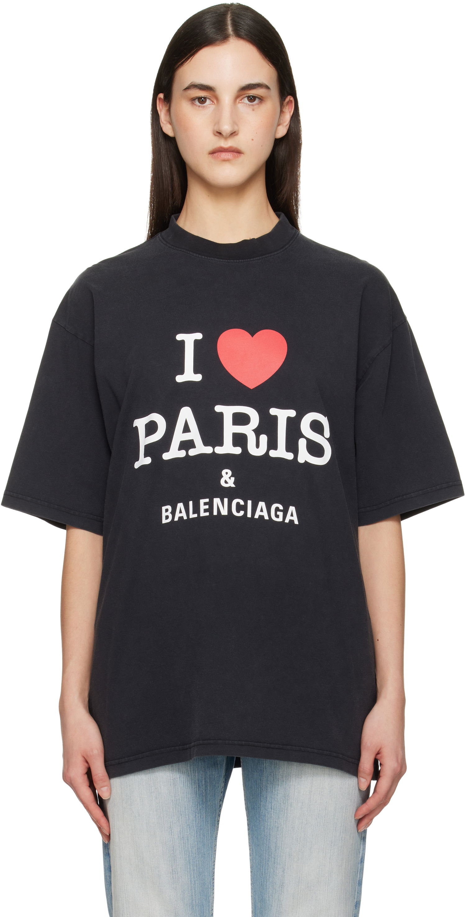 T-shirt Balenciaga Balenciaga 'I Love Paris' T-Shirt Svart | 764235 TRVU9, 0