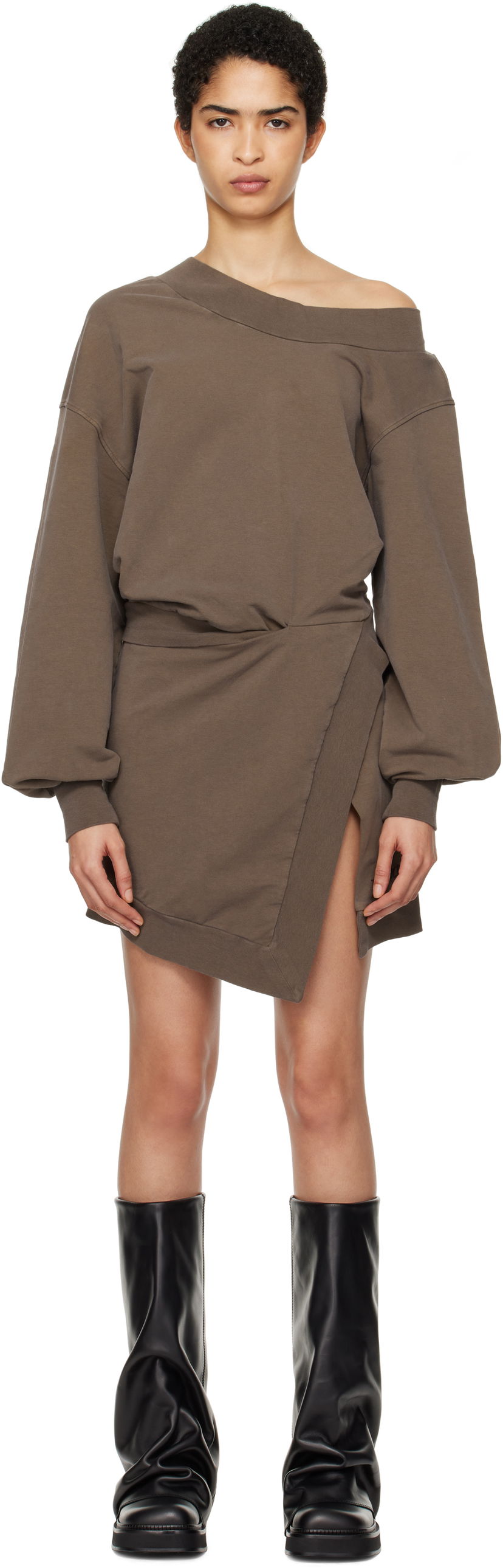 Klä The Attico Attico Off-Shoulder Draped Sweater Mini Dress Brun | 250WCA00397 JJF006AA