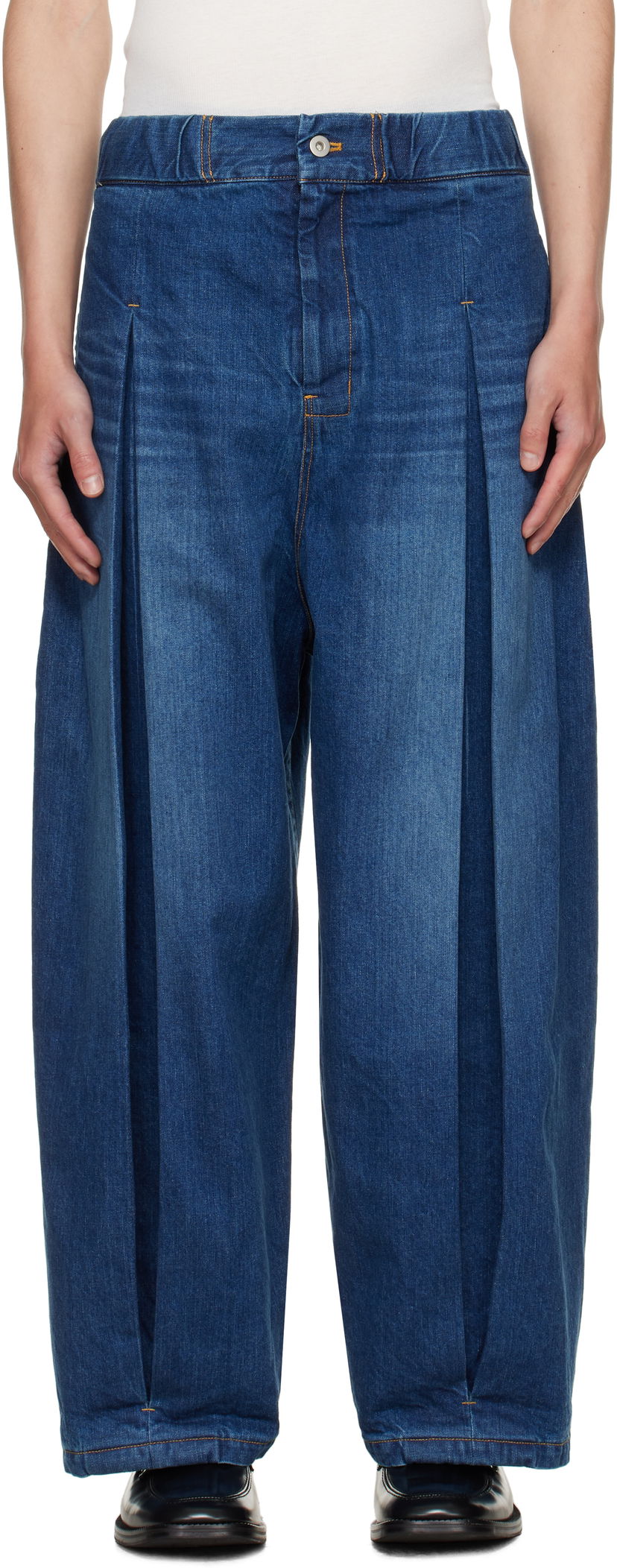 Jeans sage NATION SAGE NATION Box Pleat Jeans Blå | S074 BOX PLEAT TROUSER DENIM D