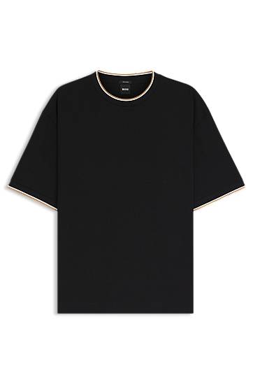 T-shirt BOSS Cotton T-Shirt with Striped Cuffs Svart | 50548012