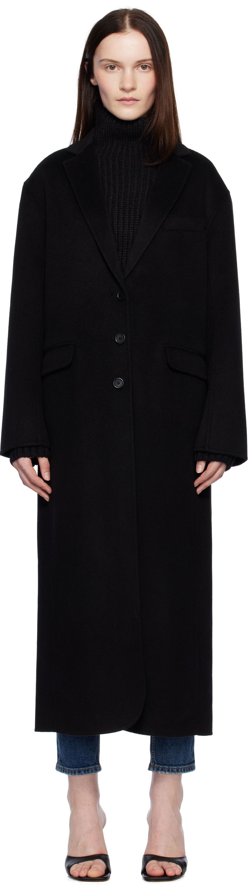 Rockar Anine Bing Long Wool-Blend Overcoat Svart | A-01-4163-000
