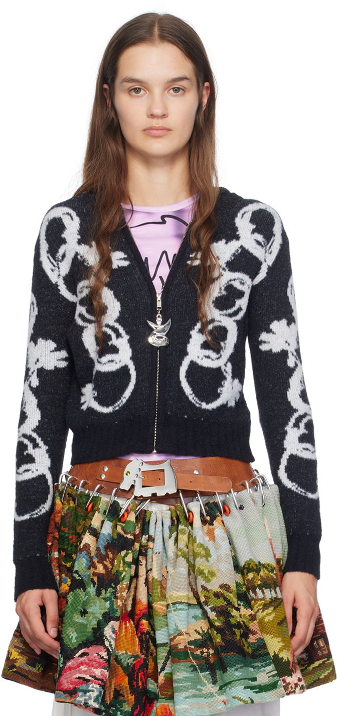 Sweater Chopova Lowena Chain Link Hooded Cardigan Svart | 5197