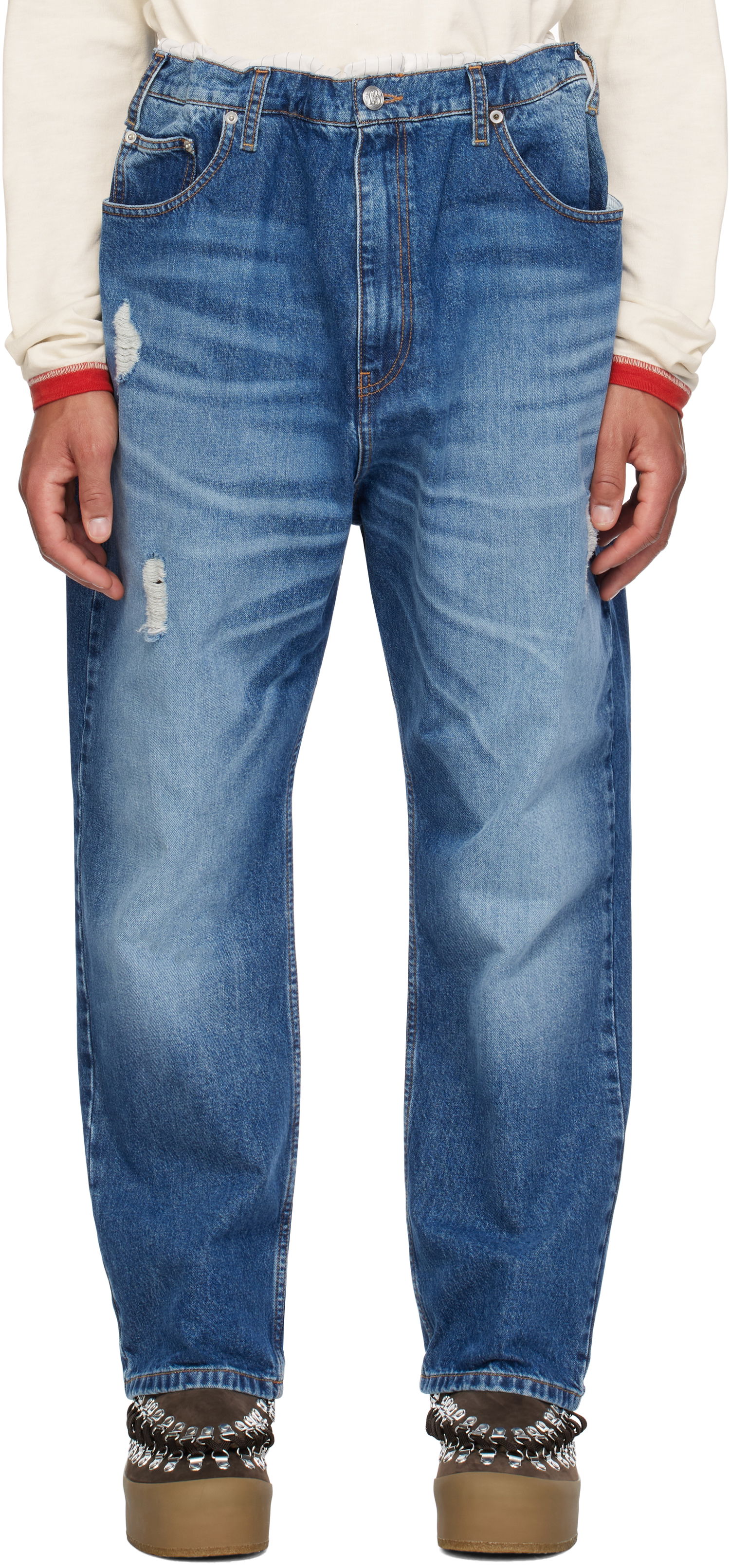 Jeans Bluemarble Trompe L'œil Distressed Jeans Blå | PA71 DE11B24 BLU, 0
