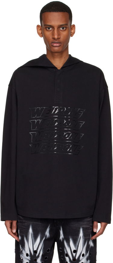 Sweatshirt We11done We11done Embossed-Logo Cotton Henley Svart | WD-TT1-22-554-U-BK, 0