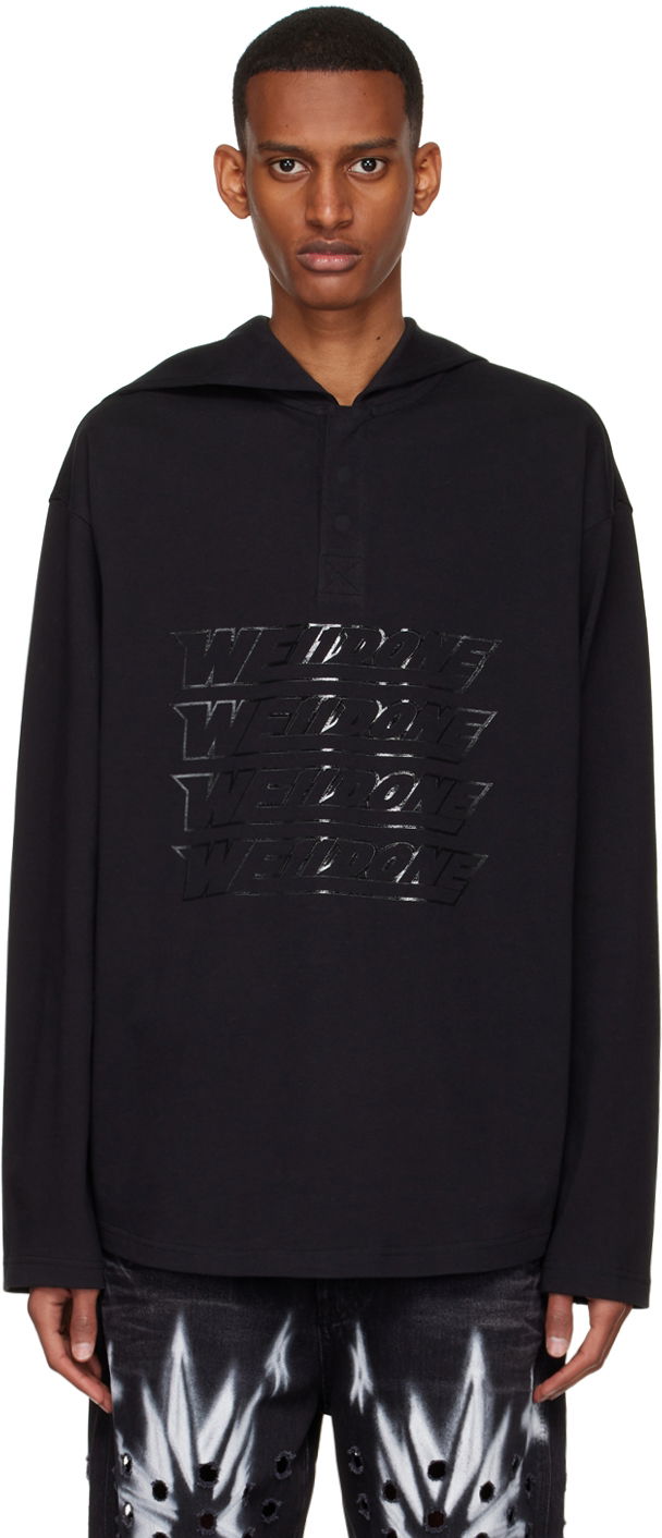 Sweatshirt We11done We11done Embossed-Logo Cotton Henley Svart | WD-TT1-22-554-U-BK