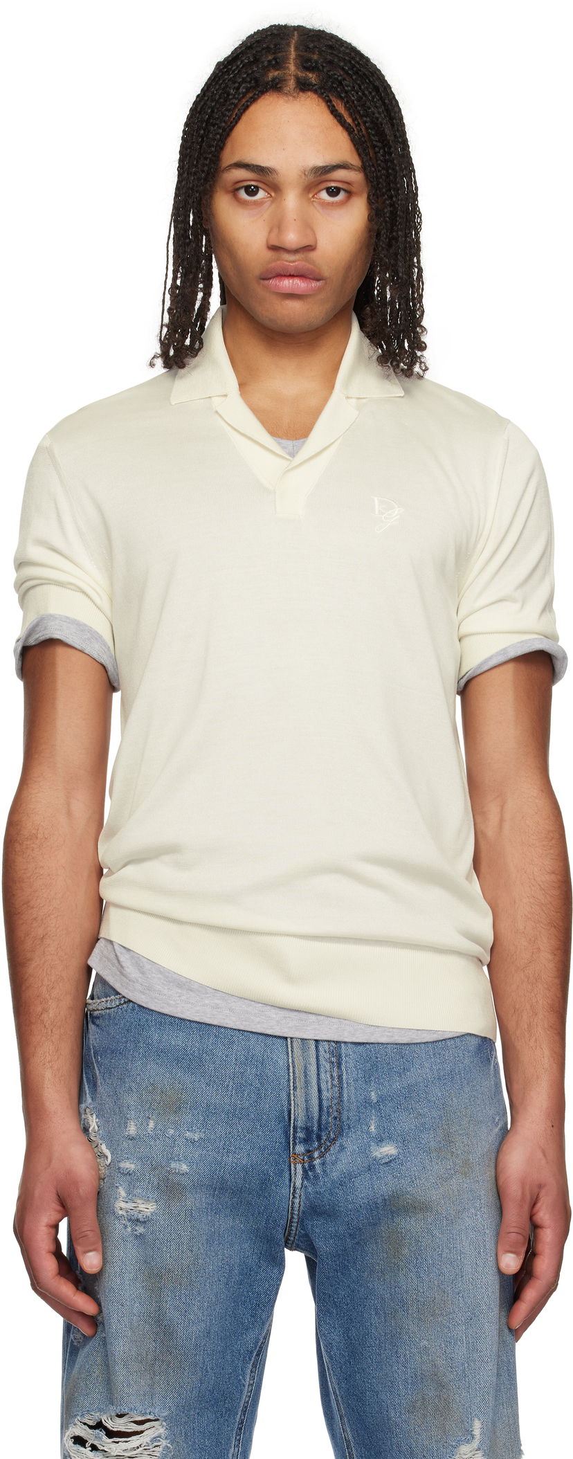 Polotröja Dolce & Gabbana Dolce&Gabbana Silk Polo with Logo Embroidery Vit | GXZ09ZJBSK3