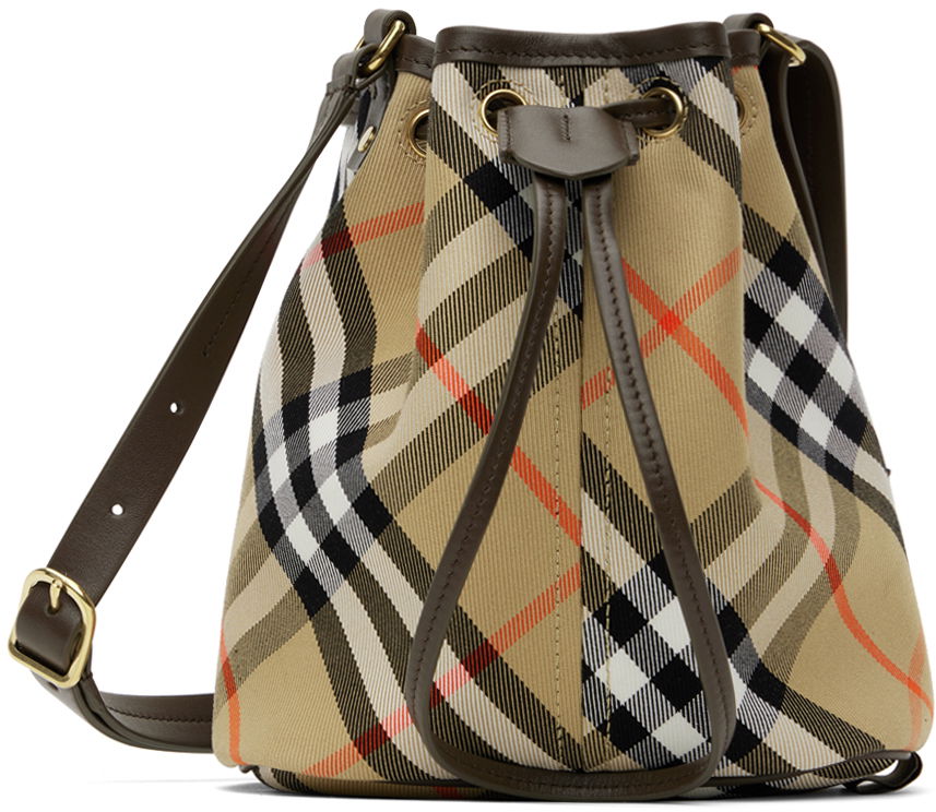 Axelväska Burberry Drawstring Check Bag Beige | 8093804, 0