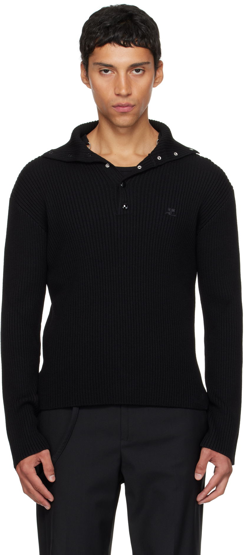 Sweater Courrèges Courrèges Ribbed Wool Polo Svart | 325MPO050FI0036