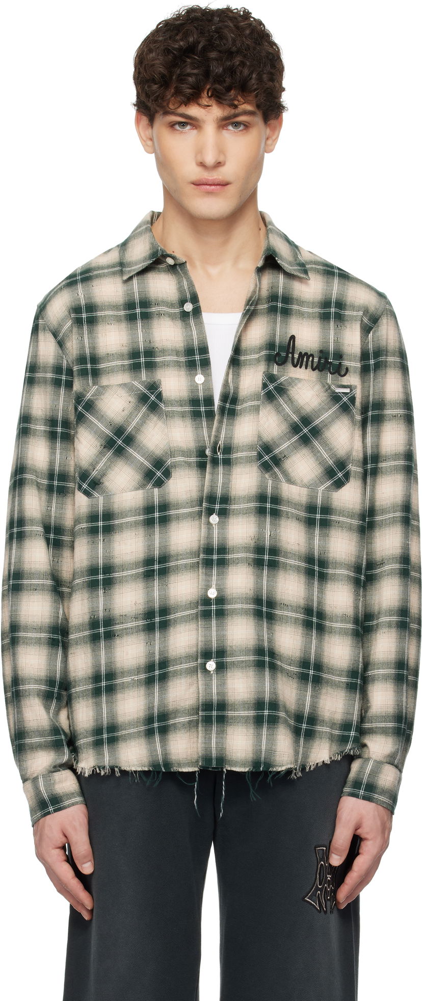 Skjorta AMIRI Amiri Shotgun Distressed Plaid Flannel Shirt Grön | AMSTFL1009