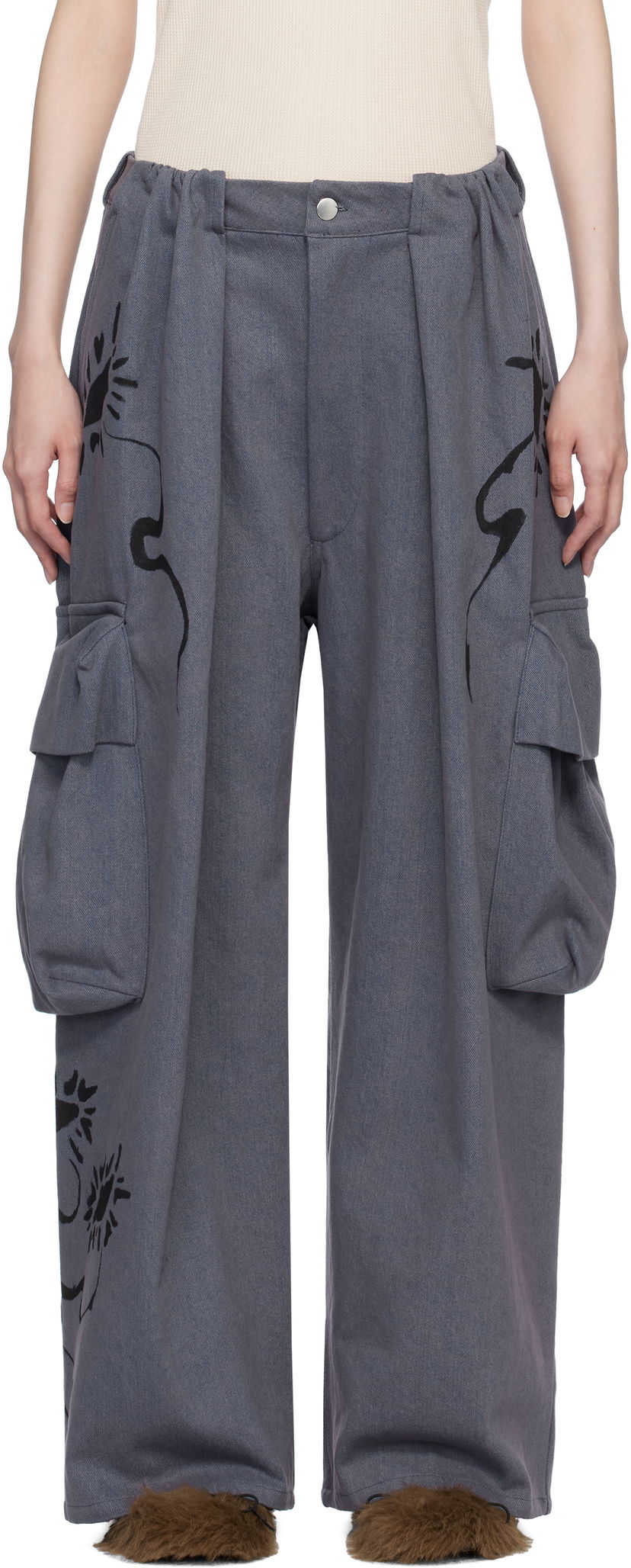 Cargo byxor Collina Strada Collina Strada Pleated Denim Cargo Pants Grå | XX6038