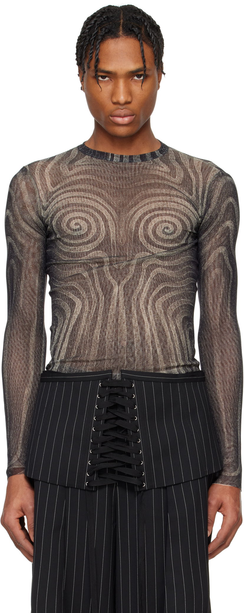 Sweater Jean Paul Gaultier Jean Paul Gaultier 'The Spirale' Sheer Long Sleeve T-Shirt Svart | 25/34-F-TO270-T587-000203