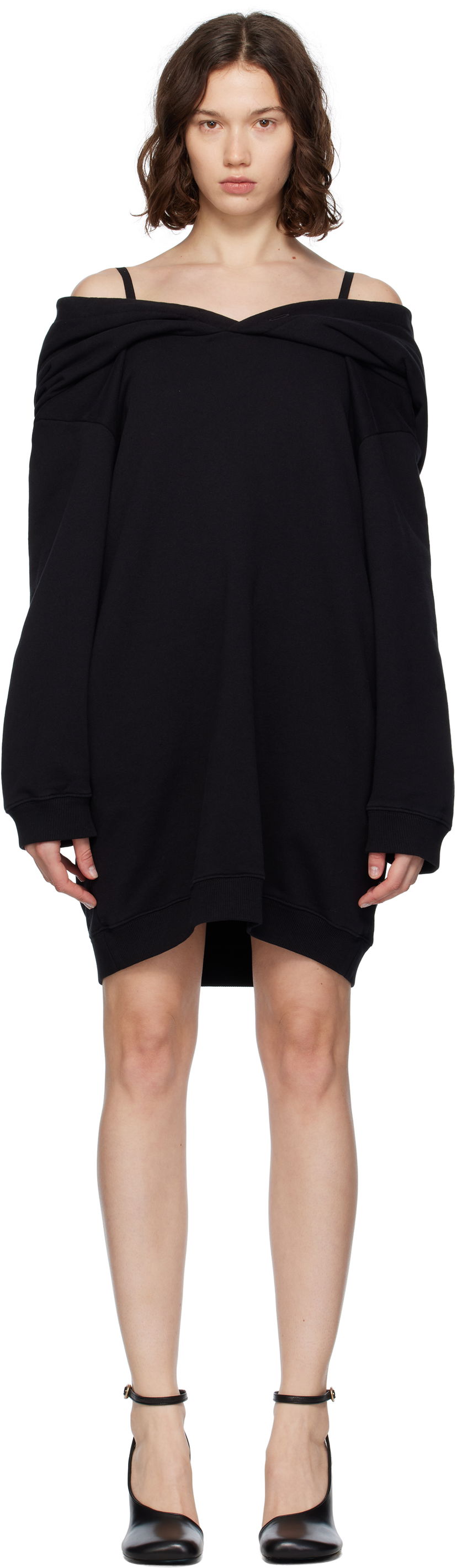 Klä Maison Margiela MM6 Maison Margiela Off-The-Shoulder Sweatshirt Dress Svart | S52DD0074 M25014
