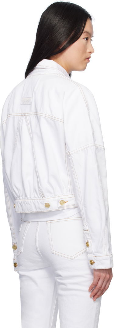 Jacka GANNI GANNI Pin-Buckle Cropped Denim Jacket Vit | J1658, 2