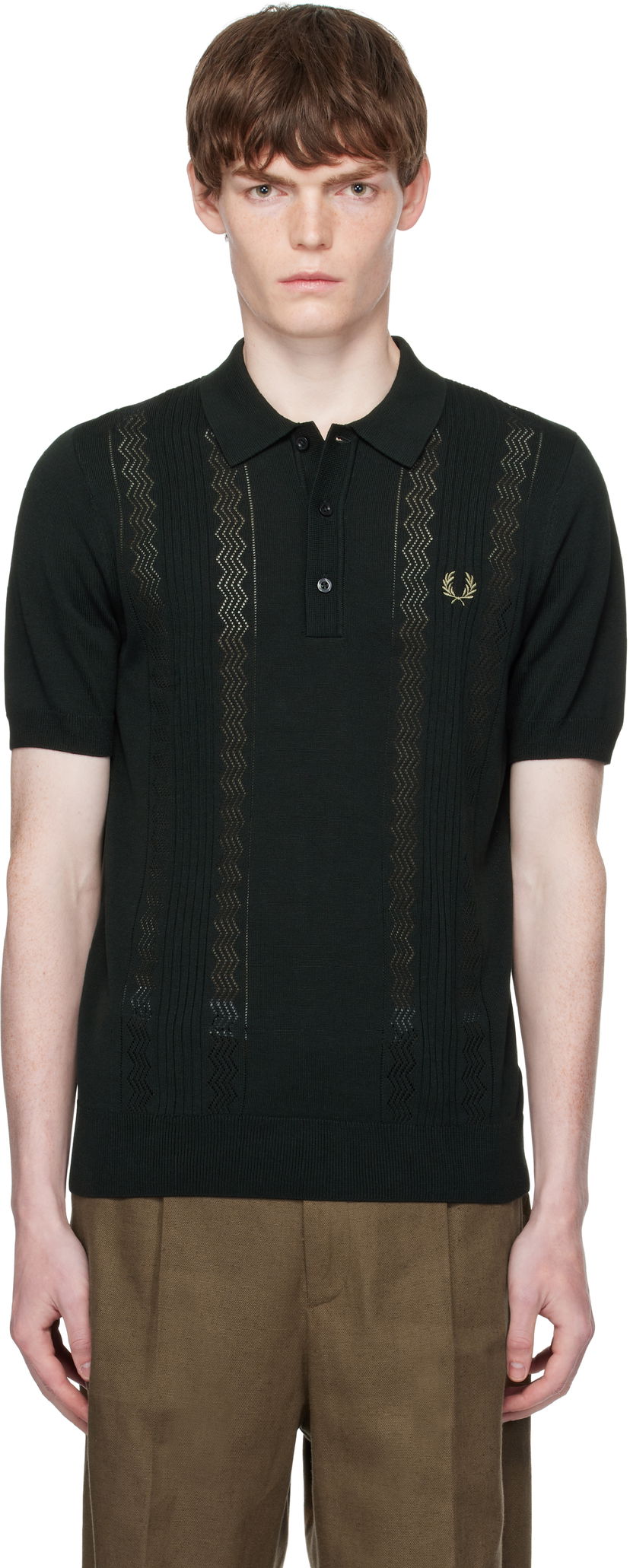 Polotröja Fred Perry Fred Perry Pointelle Panel Knitted Polo Grön | K9750
