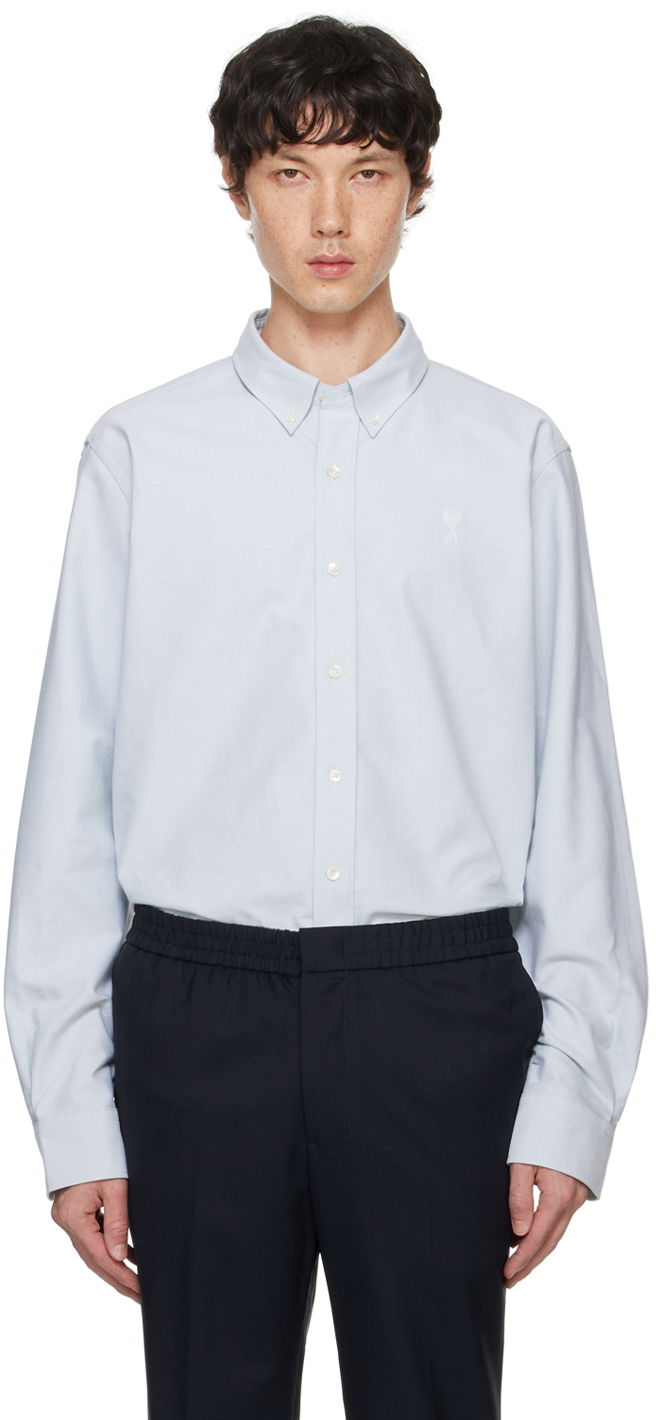 Skjorta AMI Paris Blue Classic Fit Shirt Grå | USH060.CO0031