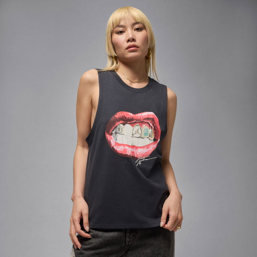 Linne Jordan Flight Sleeveless Lips Graphic Tee Svart | HV0223-045