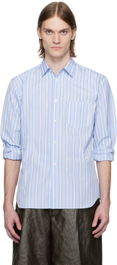 Skjorta Comme des Garçons Comme des Garçons Shirt Yarn Dyed Stripe Poplin Shirt Blå | FZ-B401-051, 0