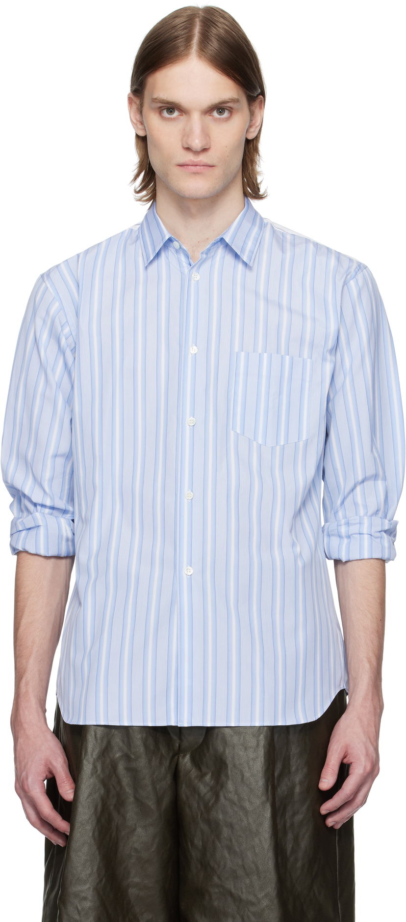 Skjorta Comme des Garçons Comme des Garçons Shirt Yarn Dyed Stripe Poplin Shirt Blå | FZ-B401-051